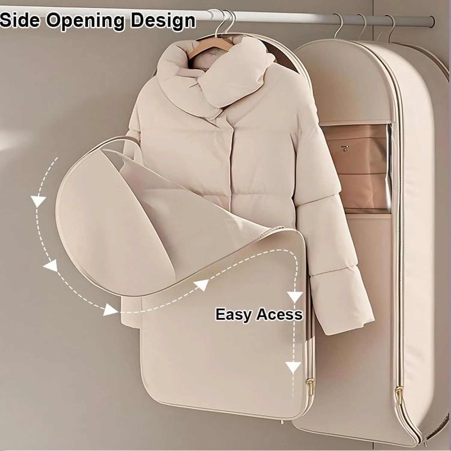 Space Saving Hanging Garment Bag with Self Compression Zipper, Space Saver Closet Organizers, 2025 New Space Saver Closet Organizers, Dust Cover Clothes Bags for Down Coat (Gray, XL)