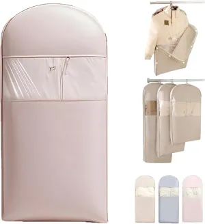 Space Saving Hanging Garment Bag with Self Compression Zipper, Space Saving Garment Bags, Space Saving Garment Bag, for Coats, Down Jackets, Suits, Skirts, Dust (Apricot-130cm)