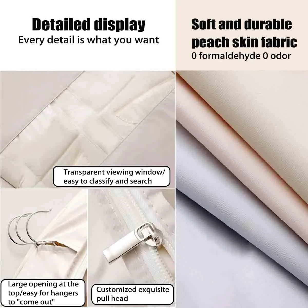 Space Saving Hanging Garment Bag with Self Compression Zipper, Space Saving Garment Bags, Space Saving Garment Bag, for Coats, Down Jackets, Suits, Skirts, Dust (Apricot-130cm)