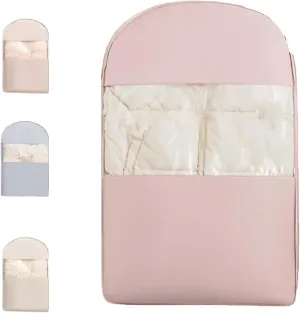 Space Saving Hanging Garment Bag with Self Compression Zipper, Space Saving Hanging Protector for Down Coat, Dust Cover Clothes Bags for Down Coat (Pink, Medium)