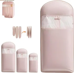 Space Saving Hanging Garment Bag with Self Compression Zipper, Thickened -No odor, Self Compression Zip Garment Bags, Down Coat Compression Dust Cover for Closet Storage (Pink, X-Large)