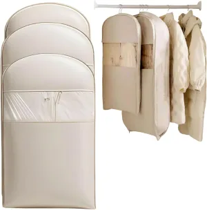 Space Saving Hanging Garment Bag with Self Compression Zipper, Ultra Space Saving Self Compression Hanging Organizer & Protector (Beige,3 Large)