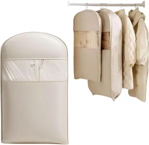 Space Saving Hanging Garment Bag with Self Compression Zipper, Ultra Space Saving Self Compression Hanging Organizer & Protector (Beige,Medium)