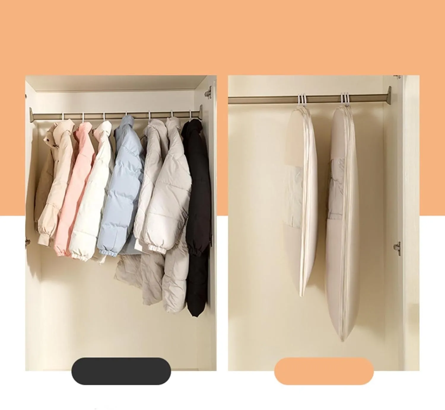 Space Saving Hanging Garment Bag with Self Compression Zipper, Upgrade Dust-Proof Clothes Storage for Down Coats, Jackets & Sweaters, Heavy Duty Closet Organizer with Translucent Design (Pink, M)