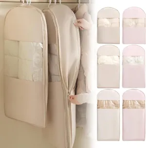 Space Saving Hanging Garment Bag with Self Compression Zipper, Upgrade Dust-Proof Clothes Storage for Down Coats, Jackets & Sweaters, Heavy Duty Closet Organizer with Translucent Design (Pink, M)