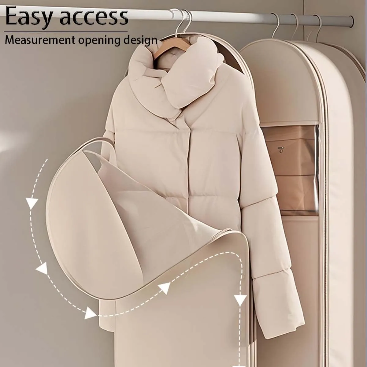 Space Saving Hanging Garment Bag with Self - Compression Zipper, Waterproof, with Convertible Compartment, Perfect for Home, Compresses Down Jackets, Coats & Other Bulky Garments for Neat Storage(1pcs