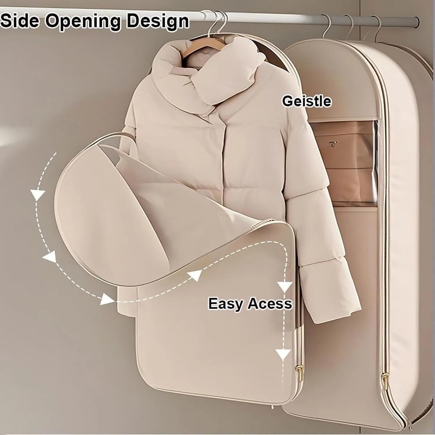 Space Saving Hanging Garment Bag With Self Compression Zipper, Winter Coat Storage Bags, Garment Bags for Hanging Clothes, Heavy Duty Clear Bag for Down Coat (Pink,M)