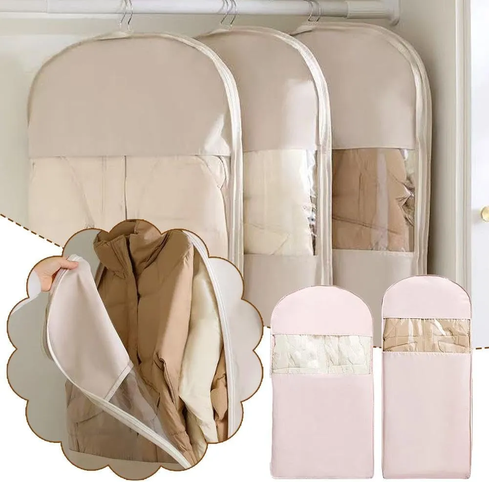 Space Saving Hanging Garment Bag with Self Compression Zipper,2025 New Space Saving Hanging Protector,Travel Bags with Hanger,Dust Cover Clothes Bags Travel Organizer for Down Coat Suit