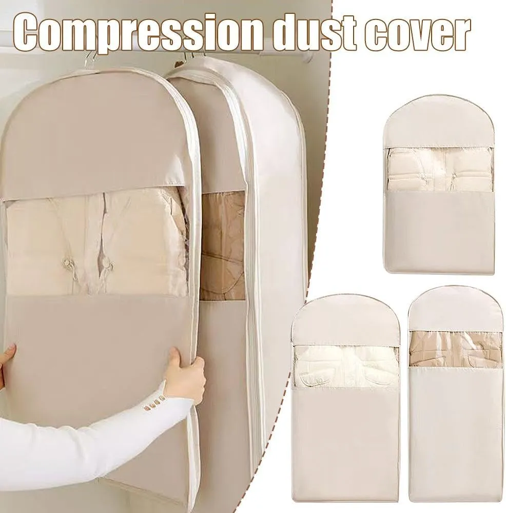 Space Saving Hanging Garment Bag with Self Compression Zipper,2025 New Space Saving Hanging Protector,Travel Bags with Hanger,Dust Cover Clothes Bags Travel Organizer for Down Coat Suit