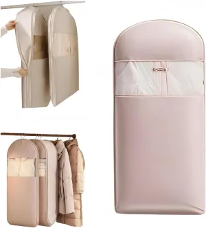 Space Saving Hanging Garment Bag with Self Compression Zipper,Down Jacket Hanging Protective Bag,Wardrobe Storage Bag Suitable for Storing Winter Coats(3 Colors)(Pink,Medium)