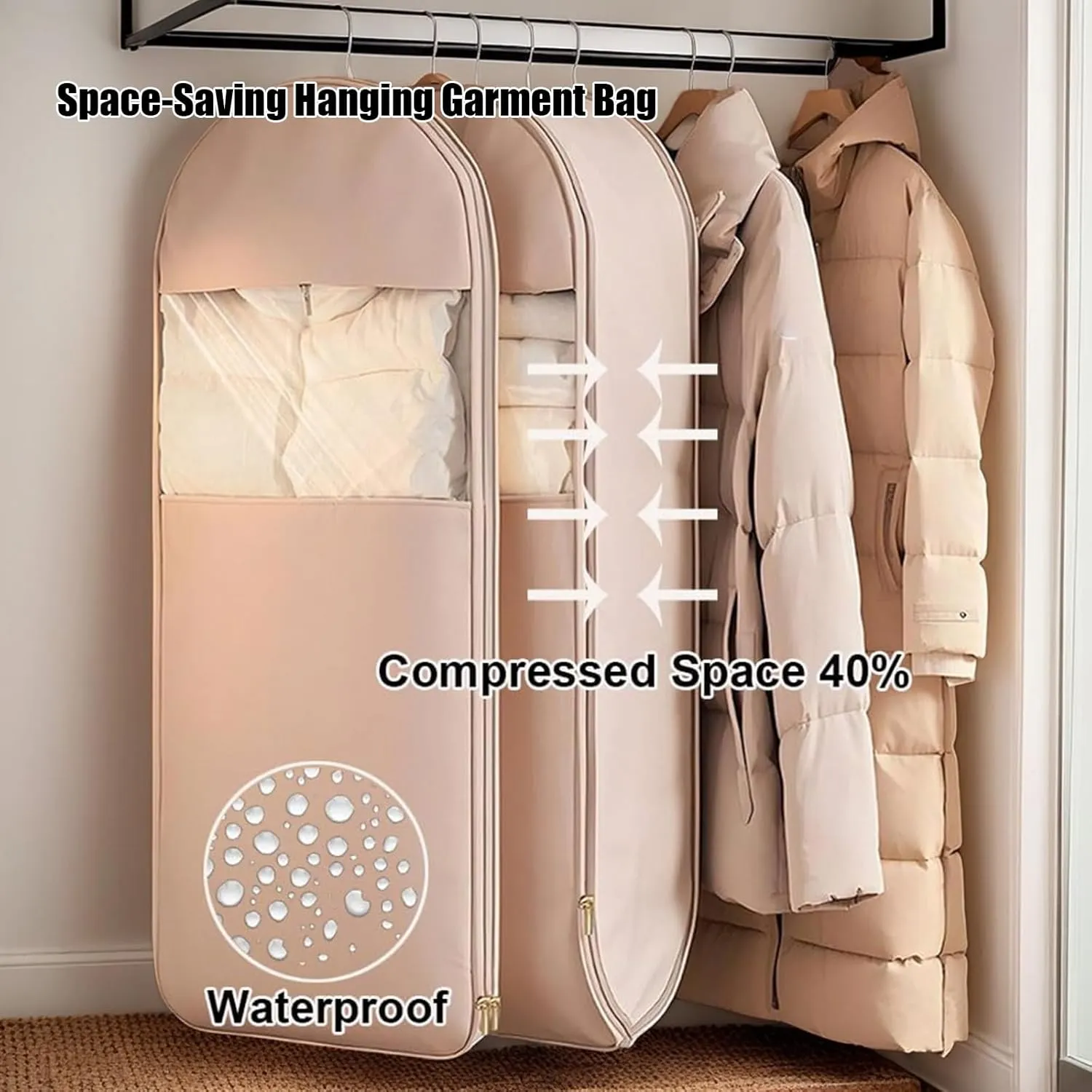 Space Saving Hanging Garment Bag with Self Compression Zipper,Dust Cover,Dust Cover Clothes Bags Travel Organizer,for Wardrobe Storage and Travel (Pink, XL(130 * 58 * 15cm/51.2 * 22.8 * 5.9in))