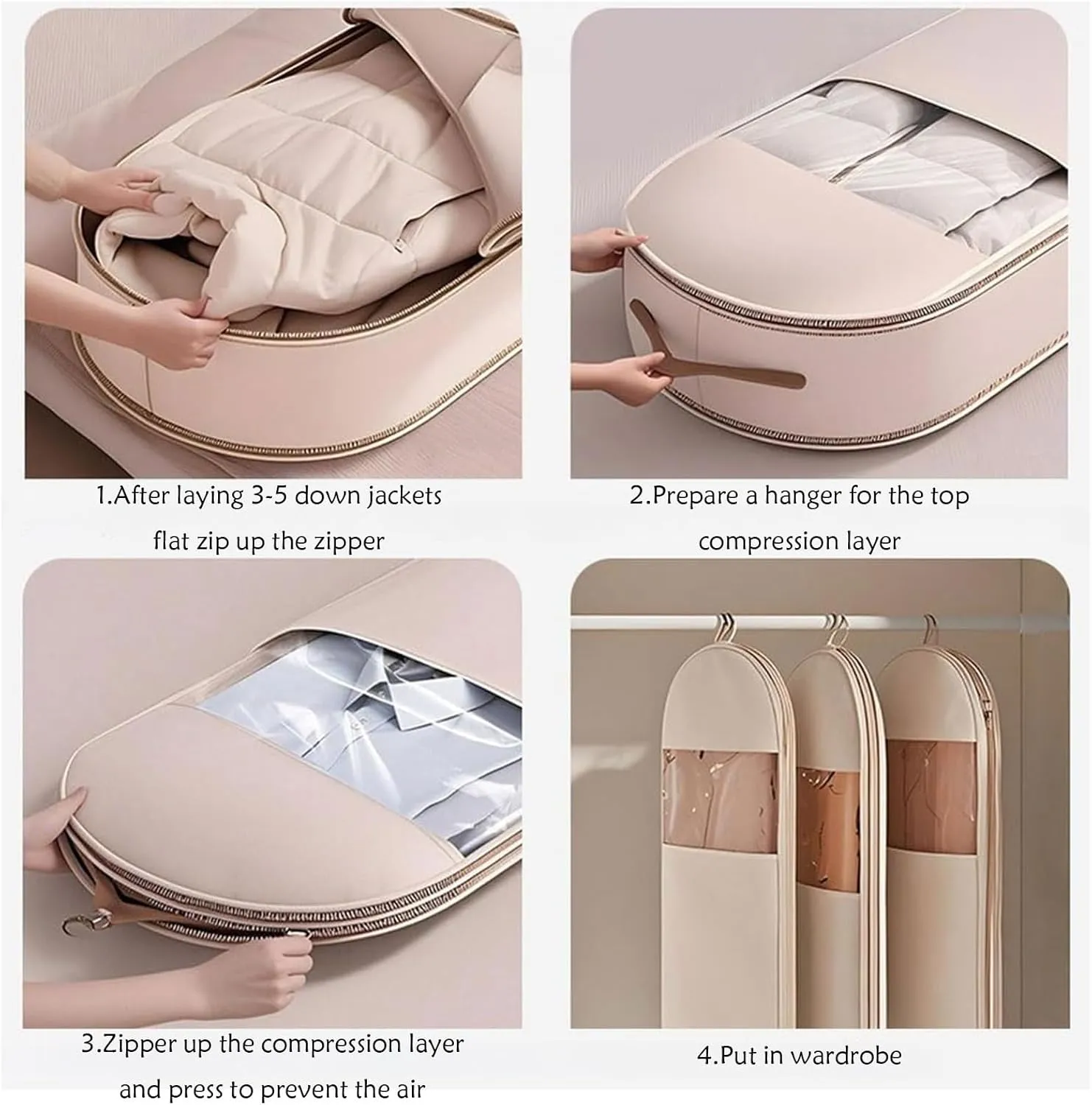 Space Saving Hanging Garment Bag with Self Compression Zipper,Dust Cover,Dust Cover Clothes Bags Travel Organizer,for Wardrobe Storage and Travel (Pink, XL(130 * 58 * 15cm/51.2 * 22.8 * 5.9in))