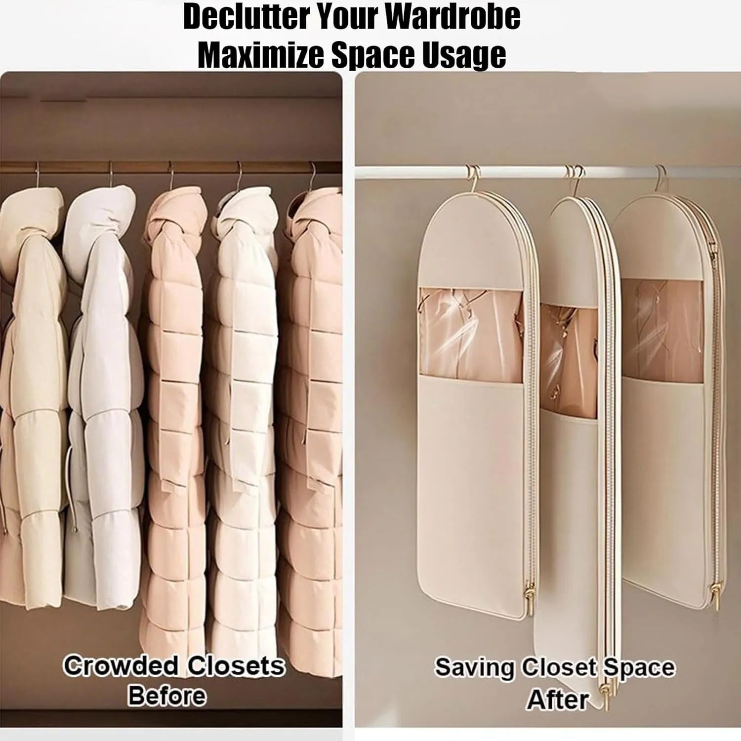 Space Saving Hanging Garment Bag with Self Compression Zipper,Dust Cover,Dust Cover Clothes Bags Travel Organizer,for Wardrobe Storage and Travel (Pink, XL(130 * 58 * 15cm/51.2 * 22.8 * 5.9in))