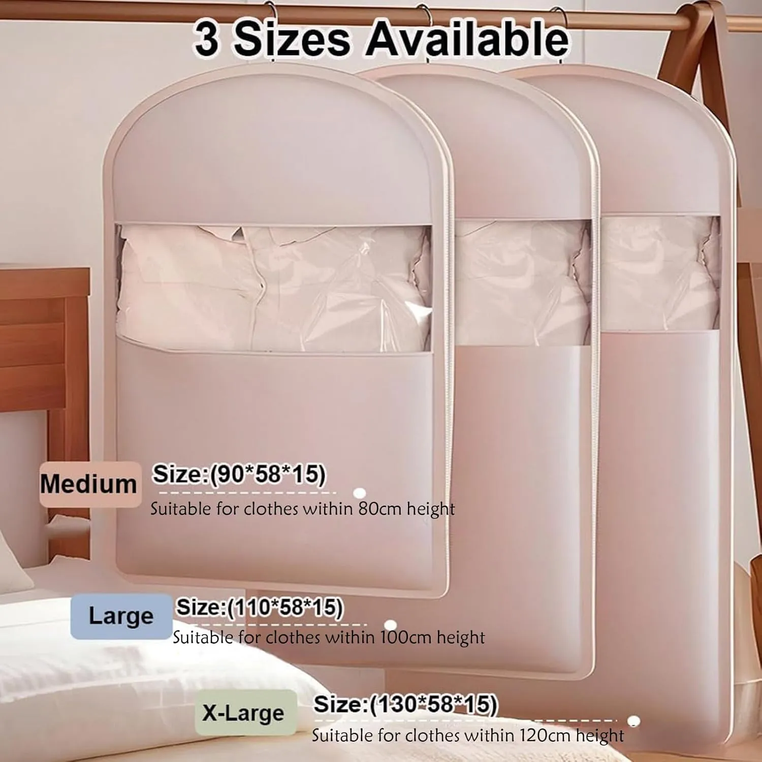 Space Saving Hanging Garment Bag with Self Compression Zipper,Dust Cover,Dust Cover Clothes Bags Travel Organizer,for Wardrobe Storage and Travel (Pink, XL(130 * 58 * 15cm/51.2 * 22.8 * 5.9in))