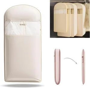 Space Saving Hanging Garment Bag with Self Compression Zipper,Hanging Garment Bags for Closet Storage,Space Saver Closet Organizers,Dust Cover Clothes Bags for Down Coat (Beige, M)