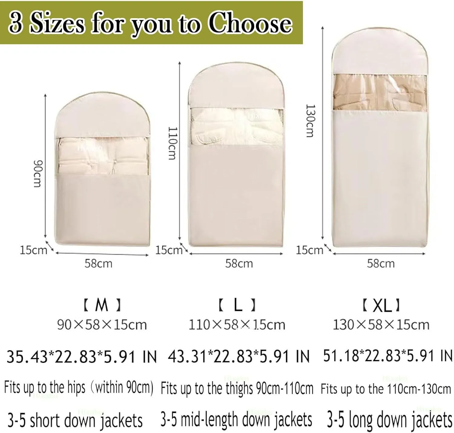 Space Saving Hanging Garment Bag with Self Compression Zipper,Hanging Garment Bags for Closet Storage,Space Saver Closet Organizers,Dust Cover Clothes Bags for Down Coat (Beige, M)