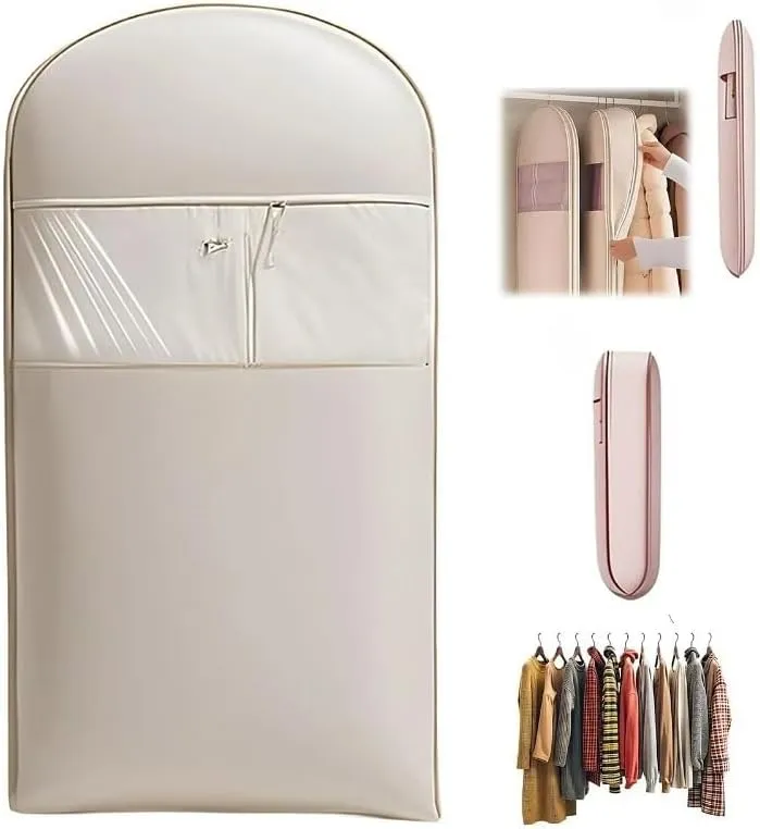 Space Saving Hanging Garment Bag With Self Compression Zipper(Medium   Large   X-Large) 3-Piece Set (Beige)