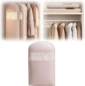 Space Saving Hanging Garment Bag with Self Compression Zipper,Space Saver Closet Organizers,Dust Cover Clothes Bags for Down Coat (Beige, Medium) (Beige,Large)