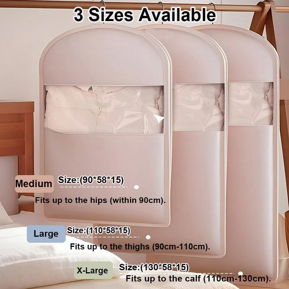 Space Saving Hanging Garment Bag with Self Compression Zipper,Space Saver Closet Organizers,Dust Cover Clothes Bags for Down Coat (Beige, Medium) (Beige,X-Large)