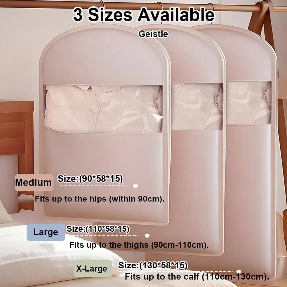 Space Saving Hanging Garment Bag with Self Compression Zipper,Space Saver Closet Organizers,Dust Cover Clothes Bags for Down Coat (Beige, Medium)