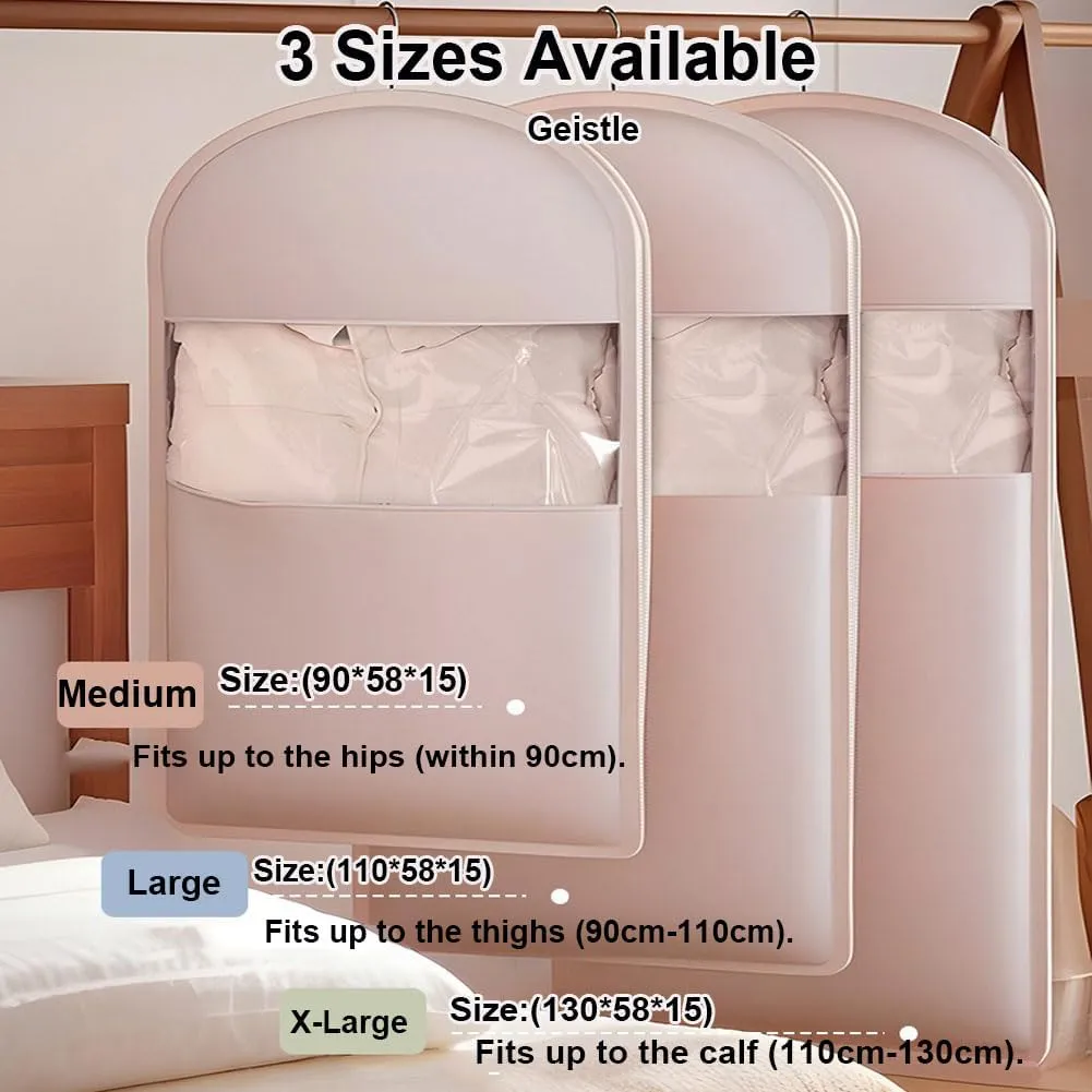 Space Saving Hanging Garment Bag with Self Compression Zipper,Space Saver Closet Organizers,Dust Cover Clothes Bags for Down Coat (Beige, X-Large)