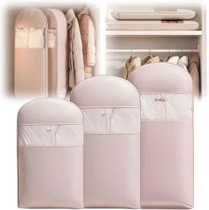 Space Saving Hanging Garment Bag with Self Compression Zipper,Space Saver Closet Organizers,Dust Cover Clothes Bags for Down Coat (Pink, (Medium Large X-Large)3Pcs)