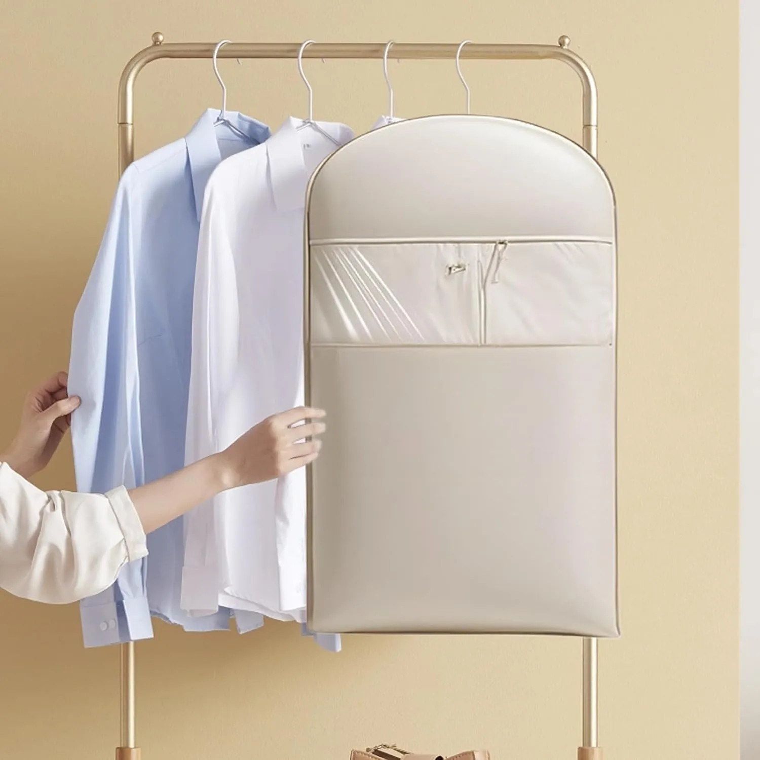 Space Saving Hanging Garment Bag with Selfs Compression Zipper, Hangable Space Saver Dustproof Protective, Space Saver Closet Organizers, for Jackets Shirts Sweater