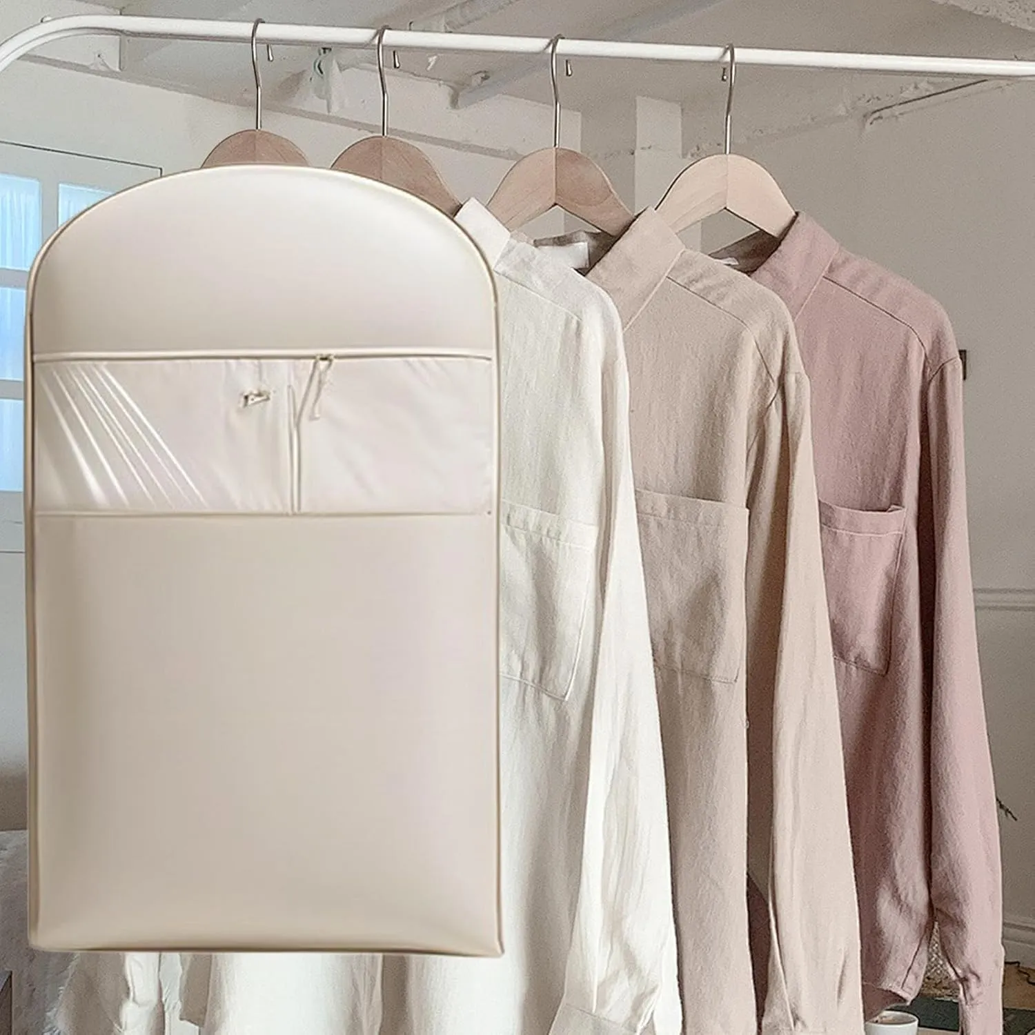 Space Saving Hanging Garment Bag with Selfs Compression Zipper, Hangable Space Saver Dustproof Protective, Space Saver Closet Organizers, for Jackets Shirts Sweater