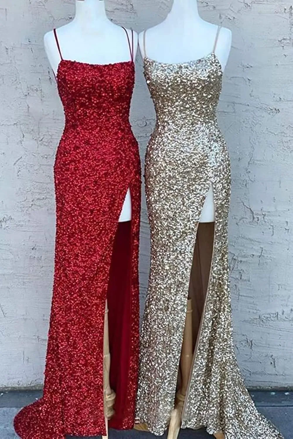 Spaghetti Straps Prom Dress with Slit Womens Dresses Long Evening Party Formal Gowns Sequin Prom Dresses