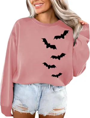 Spider Hoodie Halloween Sweatshirts For Teen Girl Bat Letter Graphic Long Sleeve Crewneck Pullover Drop Shoulder Trendy Casual Tops Prime Big Deal Rose Gold