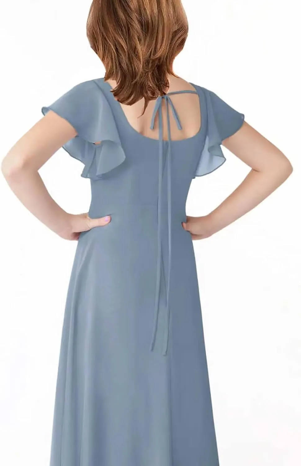 Square Neck Junior Bridesmaid Dresses Long Chiffon A Line Flower Girl Dress for Wedding