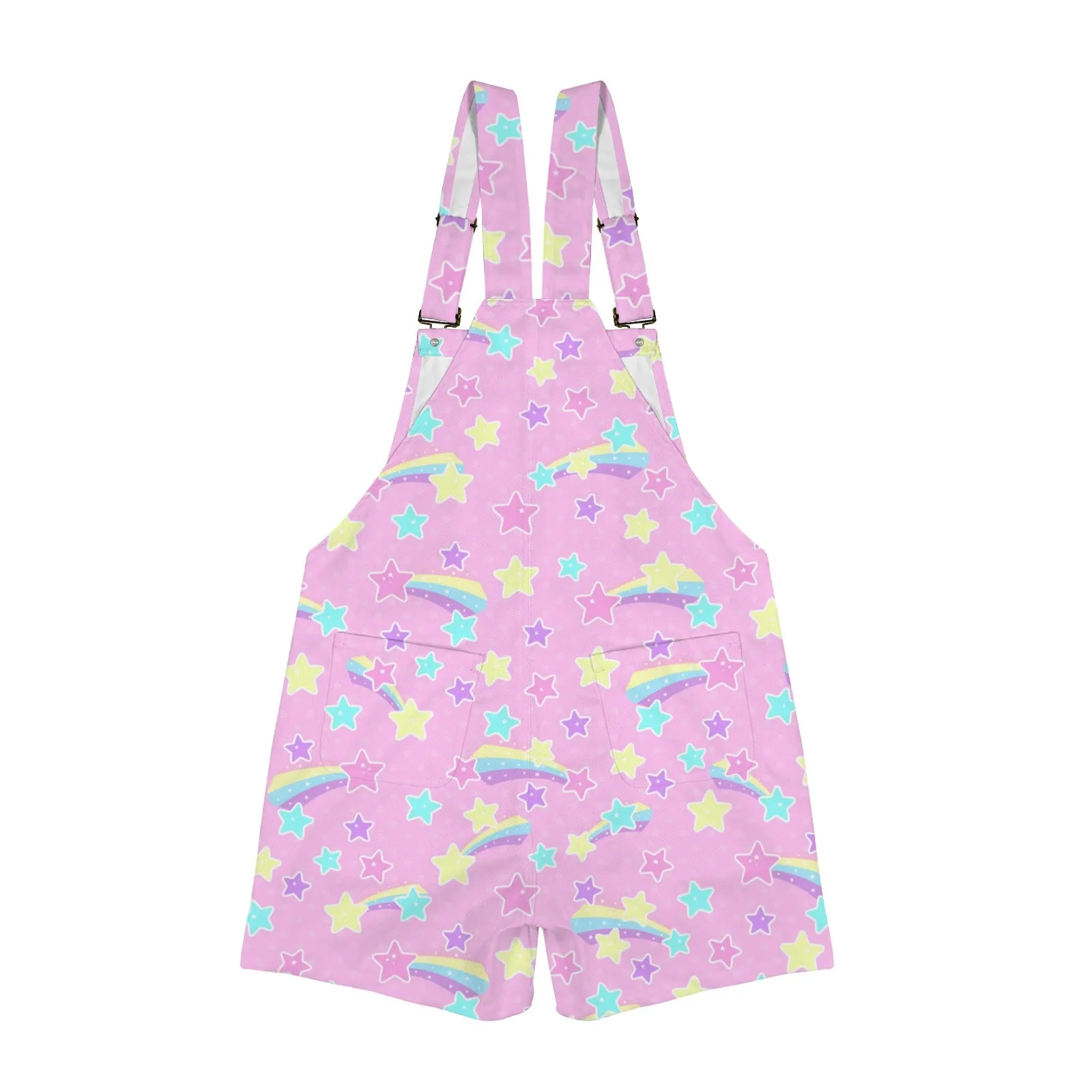 Starry Party Pink Unisex Shorts Overalls With Adjustable Straps And Pockets