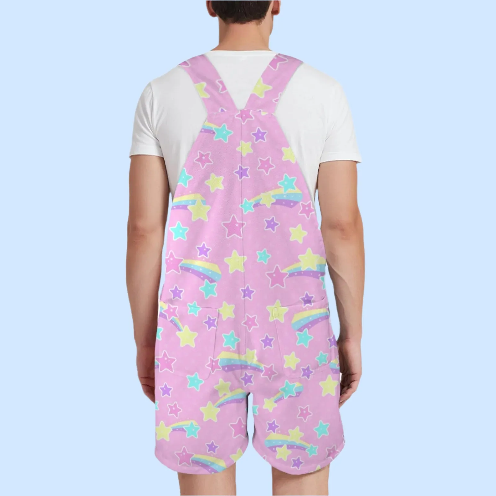 Starry Party Pink Unisex Shorts Overalls With Adjustable Straps And Pockets