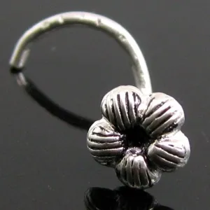 Sterling Silver Oxidized Nose pin Handmade Flower Shape in Twisted Style