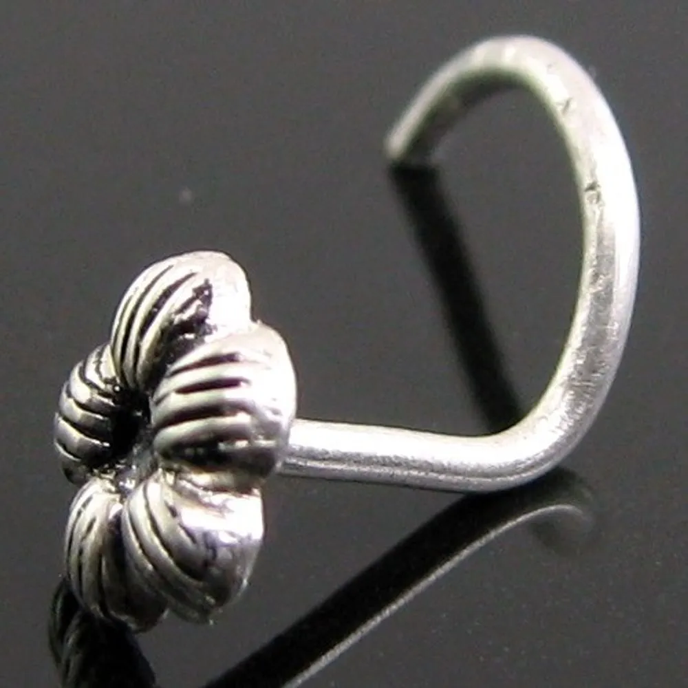 Sterling Silver Oxidized Nose pin Handmade Flower Shape in Twisted Style