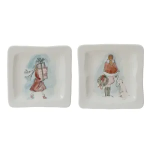 Stoneware Dish w/ Holiday Girl, 2 Styles ©