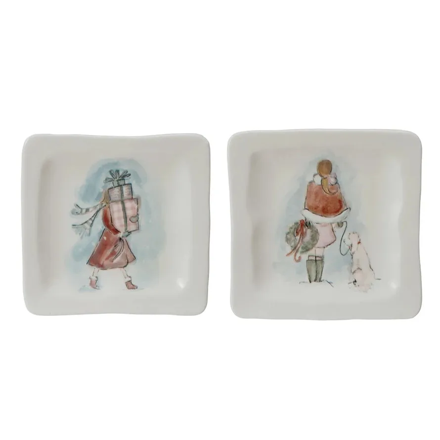 Stoneware Dish w/ Holiday Girl, 2 Styles ©