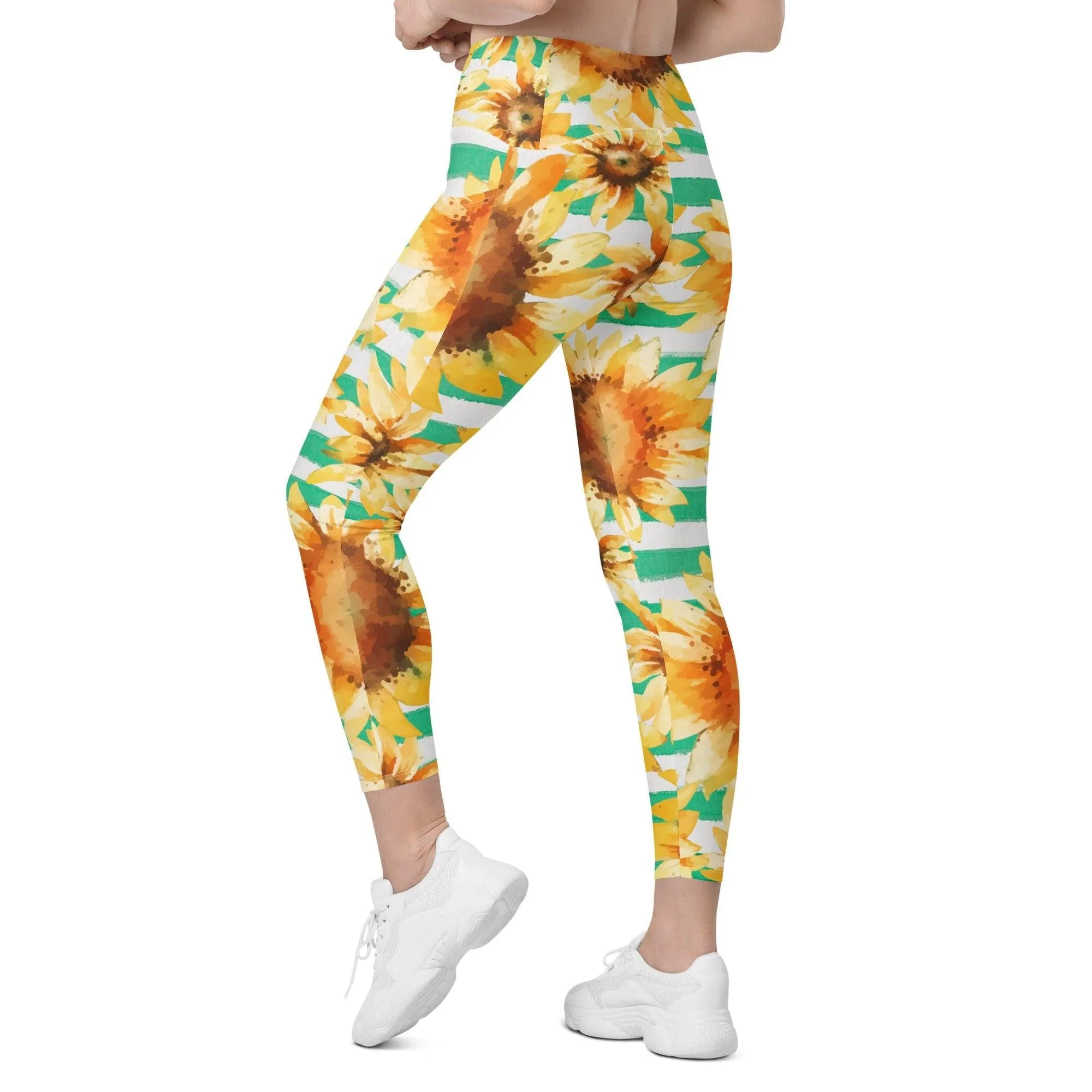 Stripe Sunflowerr Crossover Leggings with Pockets /LALA D&C
