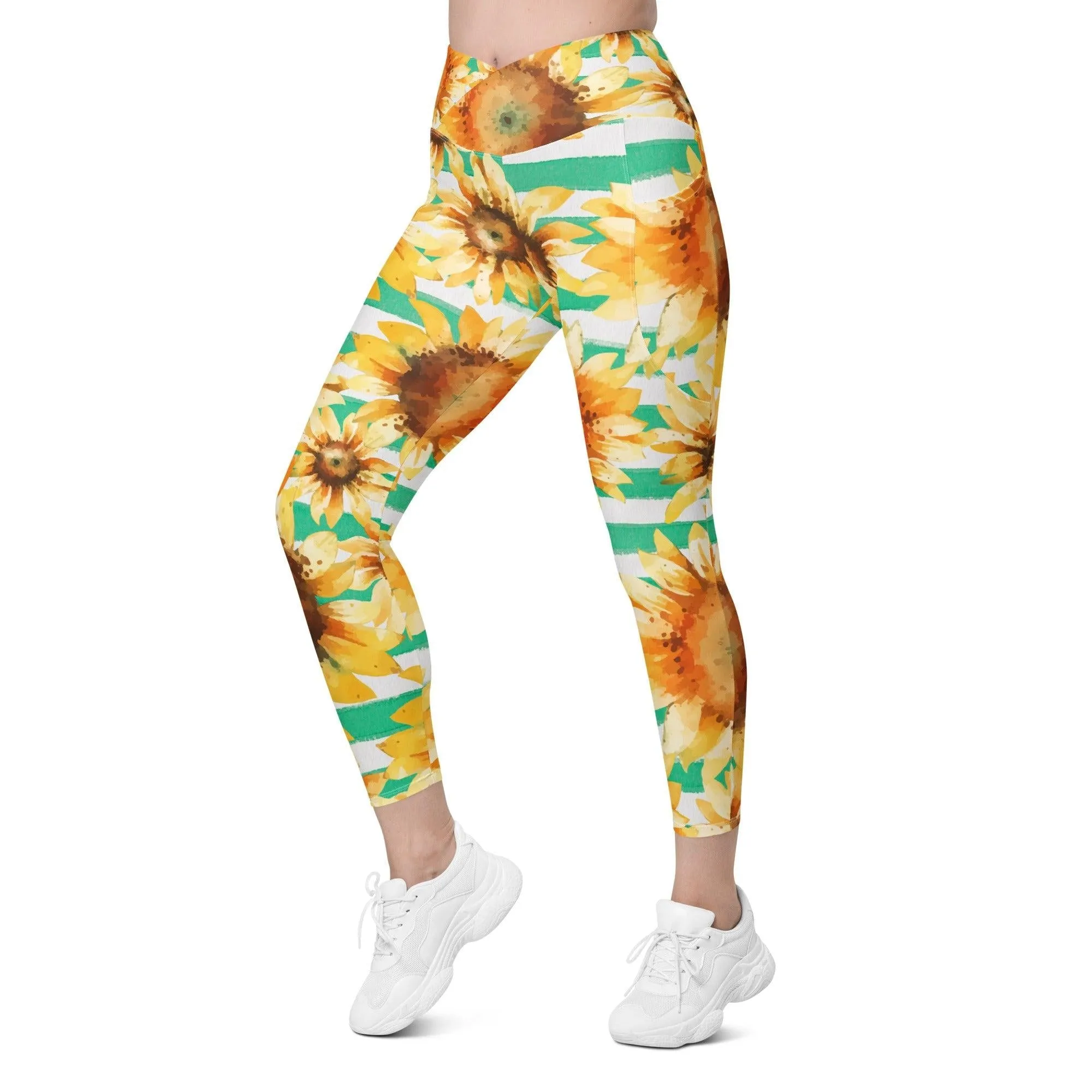 Stripe Sunflowerr Crossover Leggings with Pockets /LALA D&C