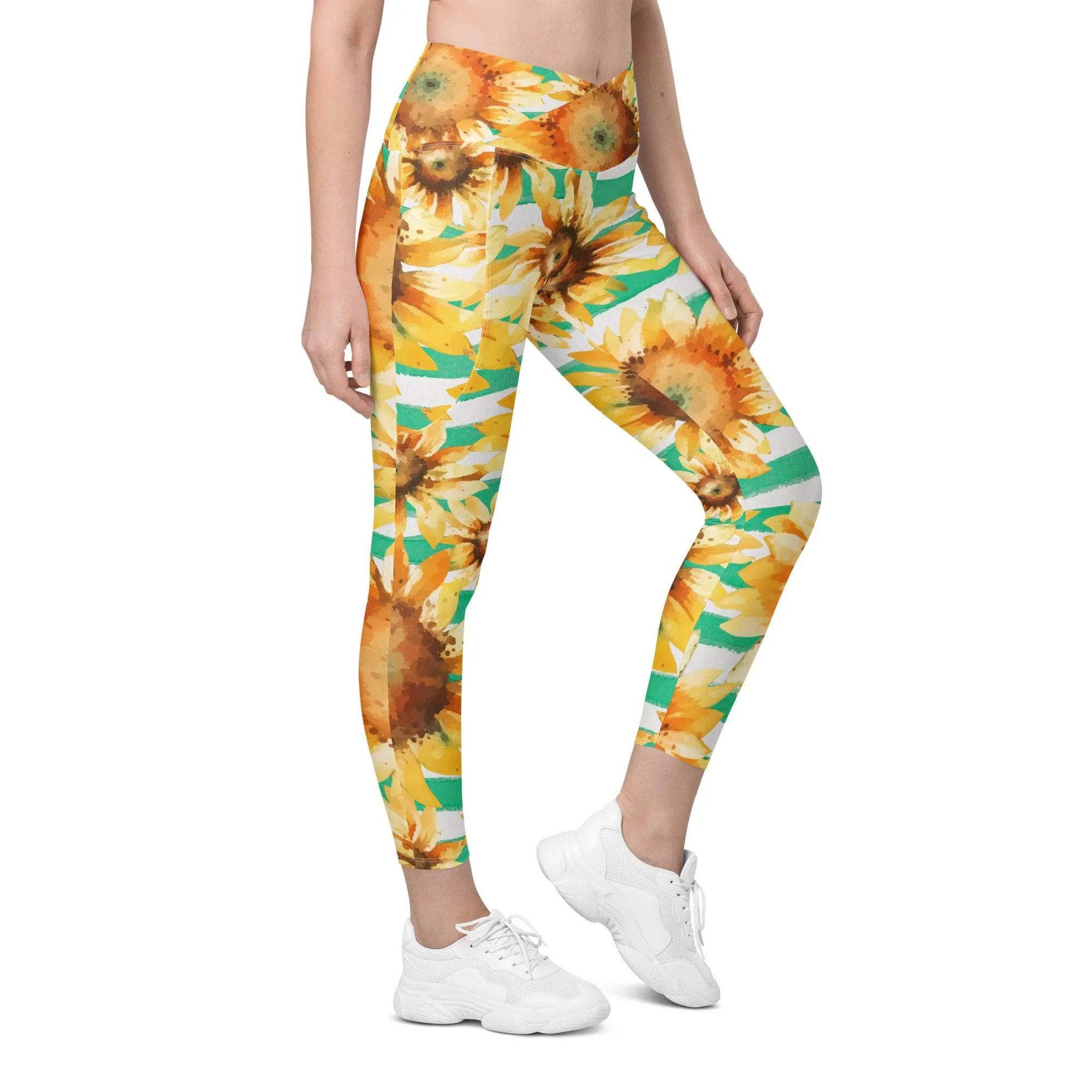 Stripe Sunflowerr Crossover Leggings with Pockets /LALA D&C