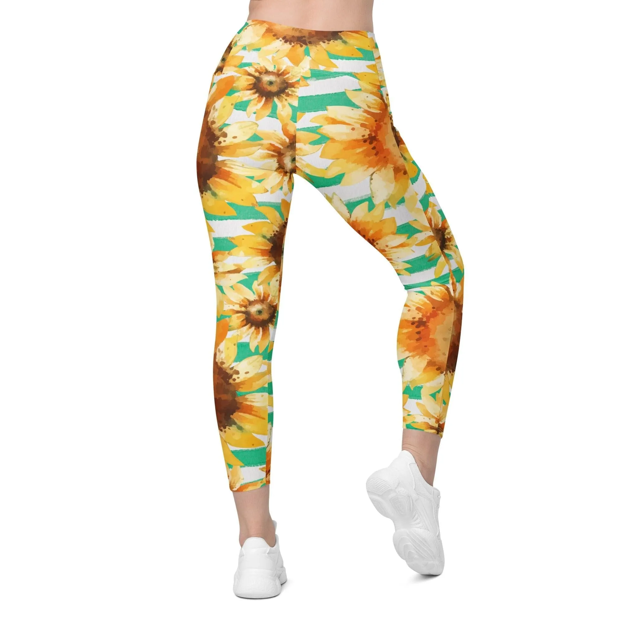 Stripe Sunflowerr Crossover Leggings with Pockets /LALA D&C