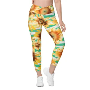 Stripe Sunflowerr Crossover Leggings with Pockets /LALA D&C