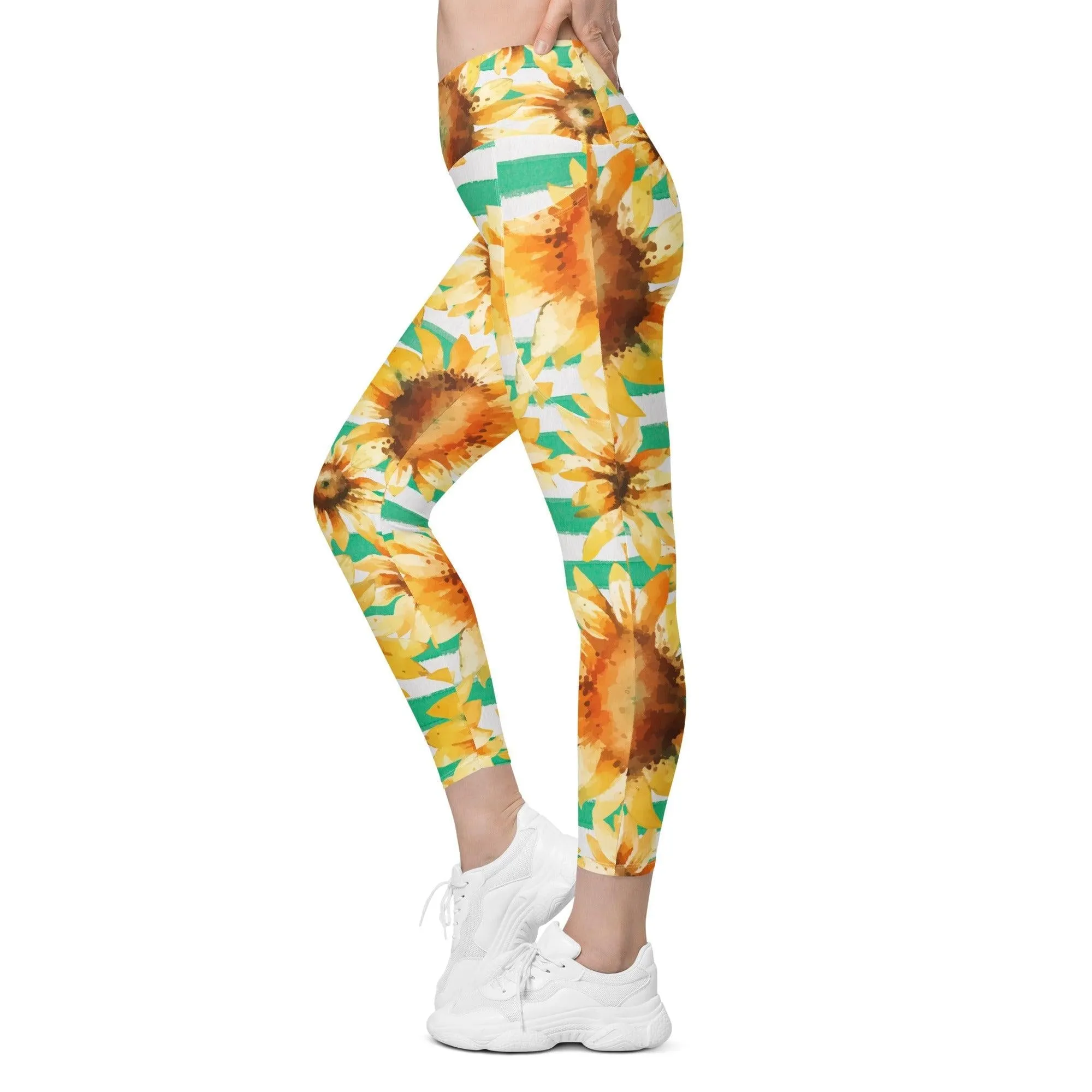Stripe Sunflowerr Crossover Leggings with Pockets /LALA D&C