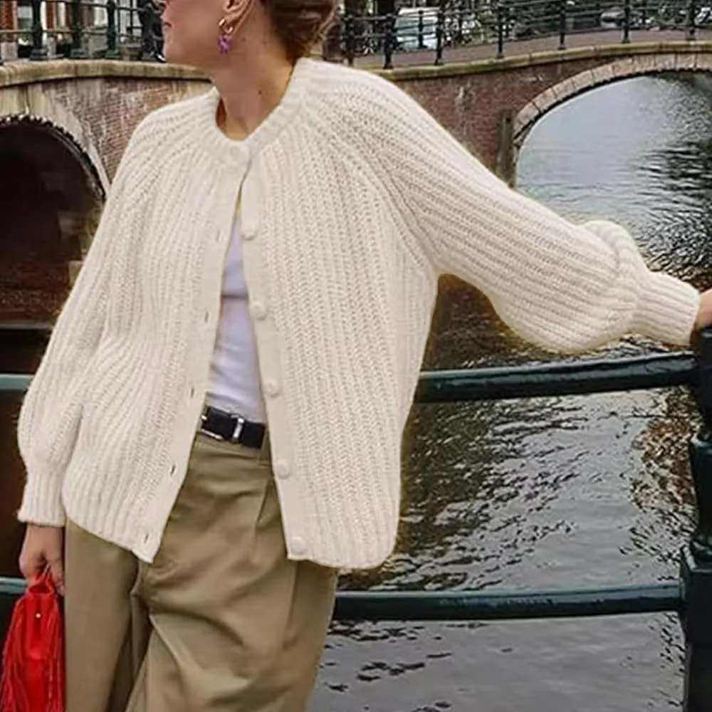 Sumleno Womens Open Front Button Down Sweater Long Sleeve Y2k Chunky Knit Cardigan Trendy Fall Outfits Casual Knitwear Coats