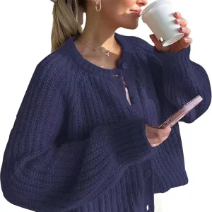 Sumleno Womens Open Front Button Down Sweater Long Sleeve Y2k Chunky Knit Cardigan Trendy Fall Outfits Casual Knitwear Coats