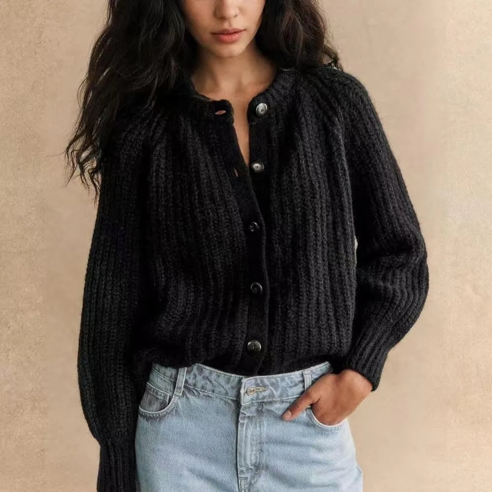 Sumleno Womens Open Front Button Down Sweater Long Sleeve Y2k Chunky Knit Cardigan Trendy Fall Outfits Casual Knitwear Coats