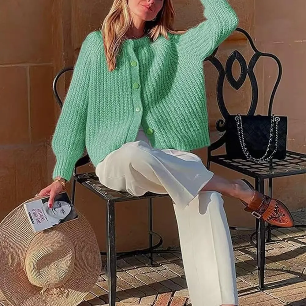 Sumleno Womens Open Front Button Down Sweater Long Sleeve Y2k Chunky Knit Cardigan Trendy Fall Outfits Casual Knitwear Coats
