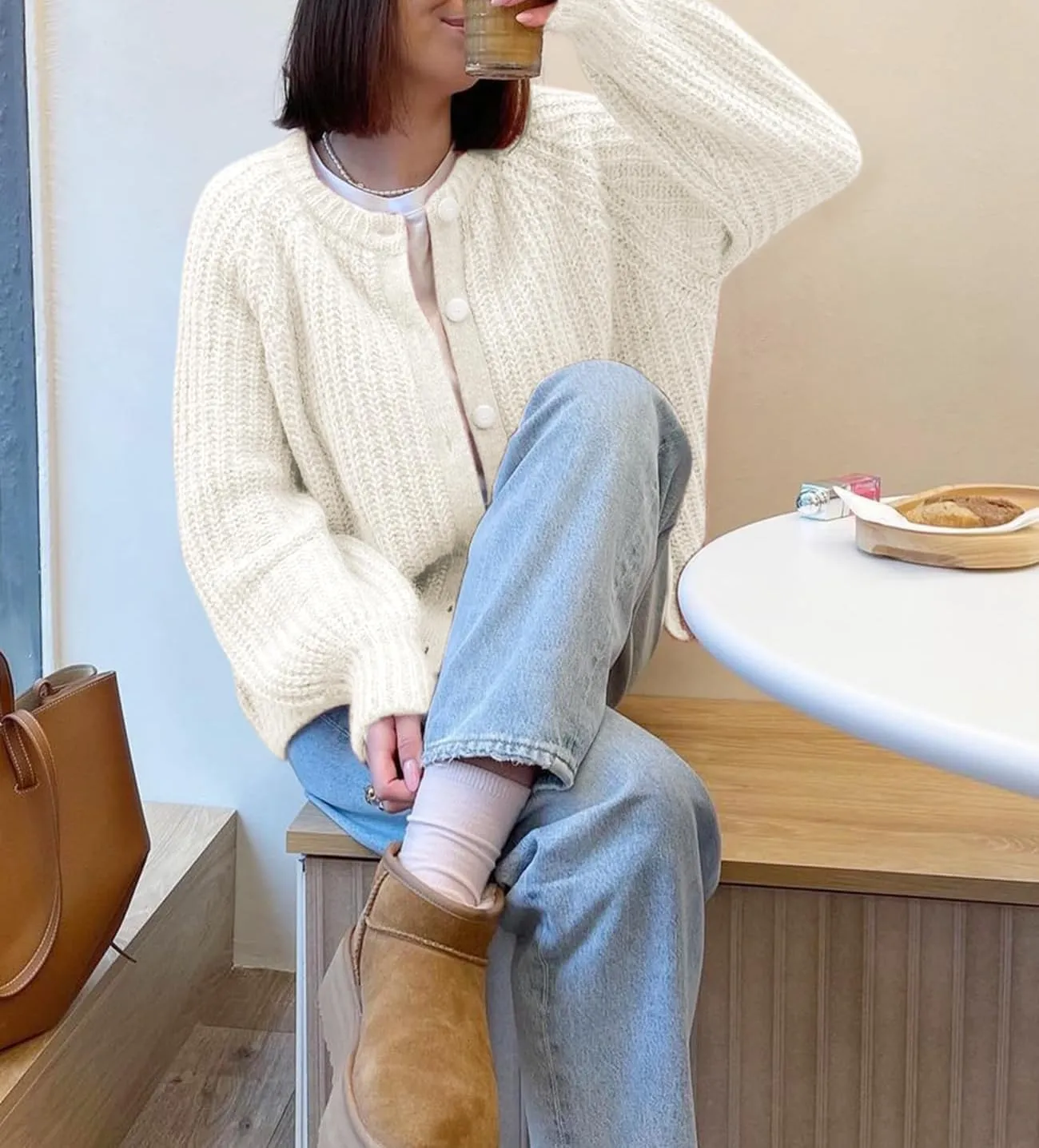 Sumleno Womens Open Front Button Down Sweater Long Sleeve Y2k Chunky Knit Cardigan Trendy Fall Outfits Casual Knitwear Coats