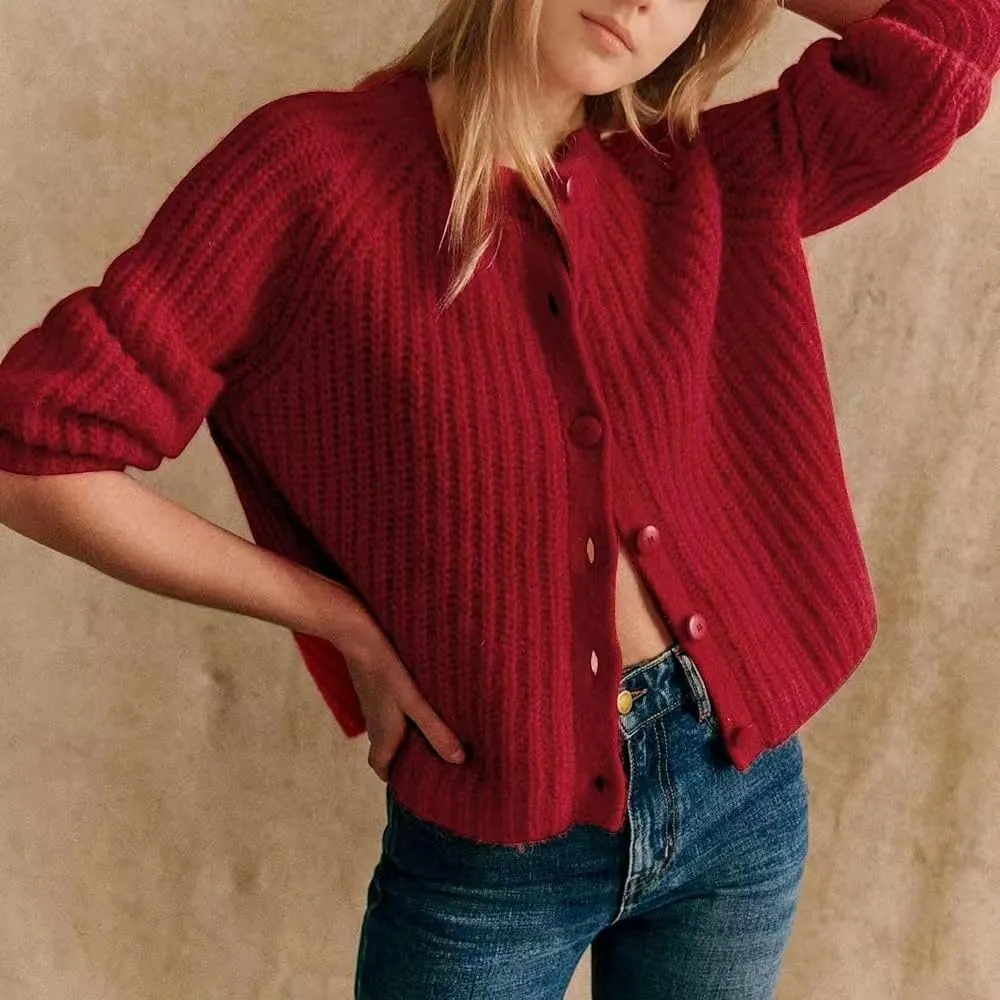 Sumleno Womens Open Front Button Down Sweater Long Sleeve Y2k Chunky Knit Cardigan Trendy Fall Outfits Casual Knitwear Coats