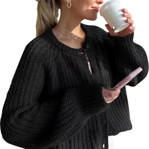 Sumleno Womens Open Front Button Down Sweater Long Sleeve Y2k Chunky Knit Cardigan Trendy Fall Outfits Casual Knitwear Coats